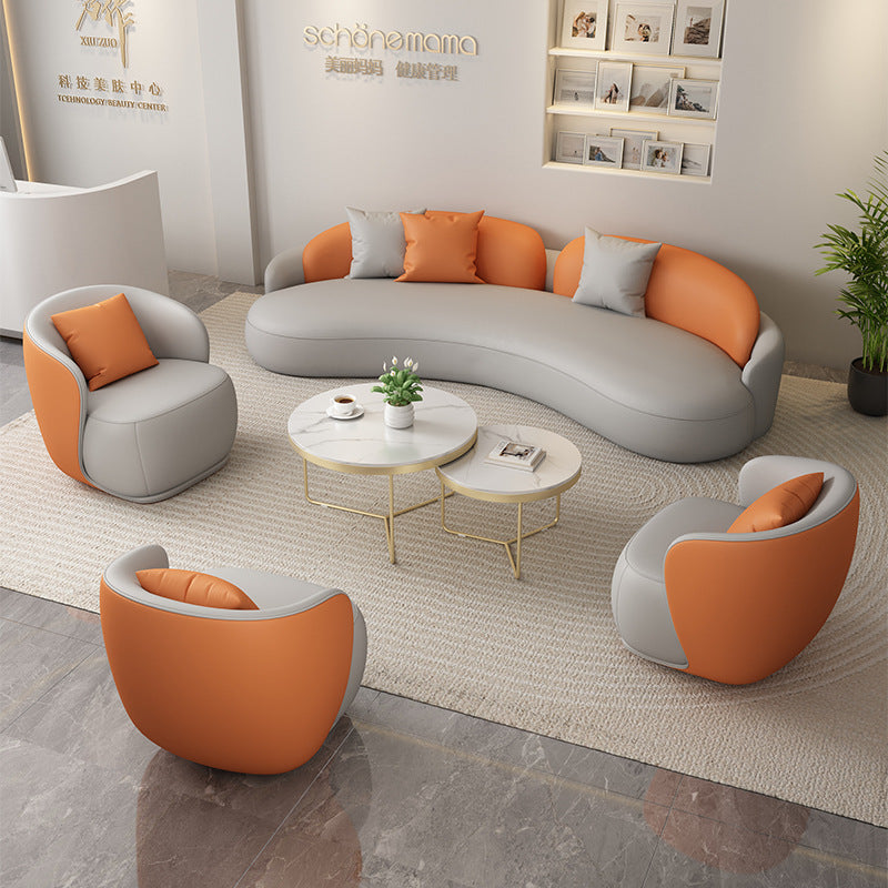 Curved beauty salon clothing store rest area sofa coffee table b&b hotel guest room plaid sofa chair negotiation