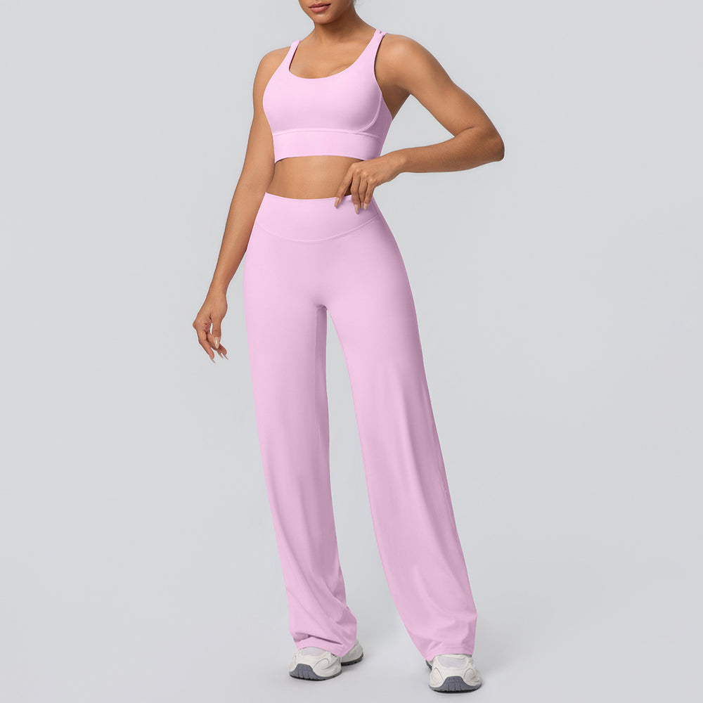 Sexy criss-cross back sports bra set with high-waisted straight-leg wide-leg yoga pants - quick-dry outerwear for running and fitness