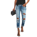 summer new arrival:  cross-border fashion, european and american style, washed  distressed straight-leg streetwear jeans for women