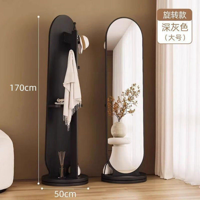 Full-length mirror, rotating mirror, dressing mirror, full-length floor mirror, movable, with coat rack, all-in-one clothes rack, fitting mirror
