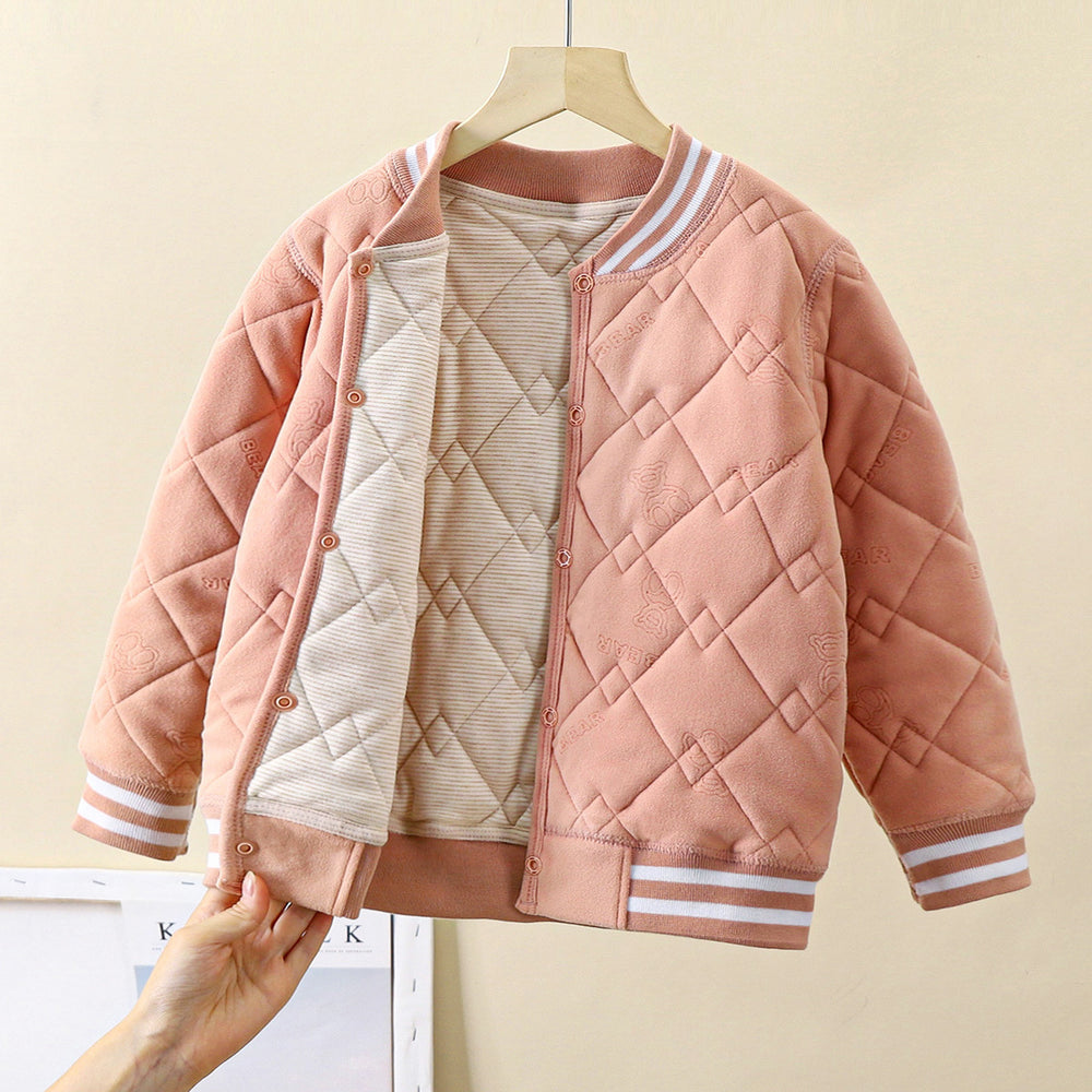 New winter quilted silk-padded baseball jacket: thickened, wearable as outerwear or inner layer, perfect for school uniforms, warm and cozy for boys and girls