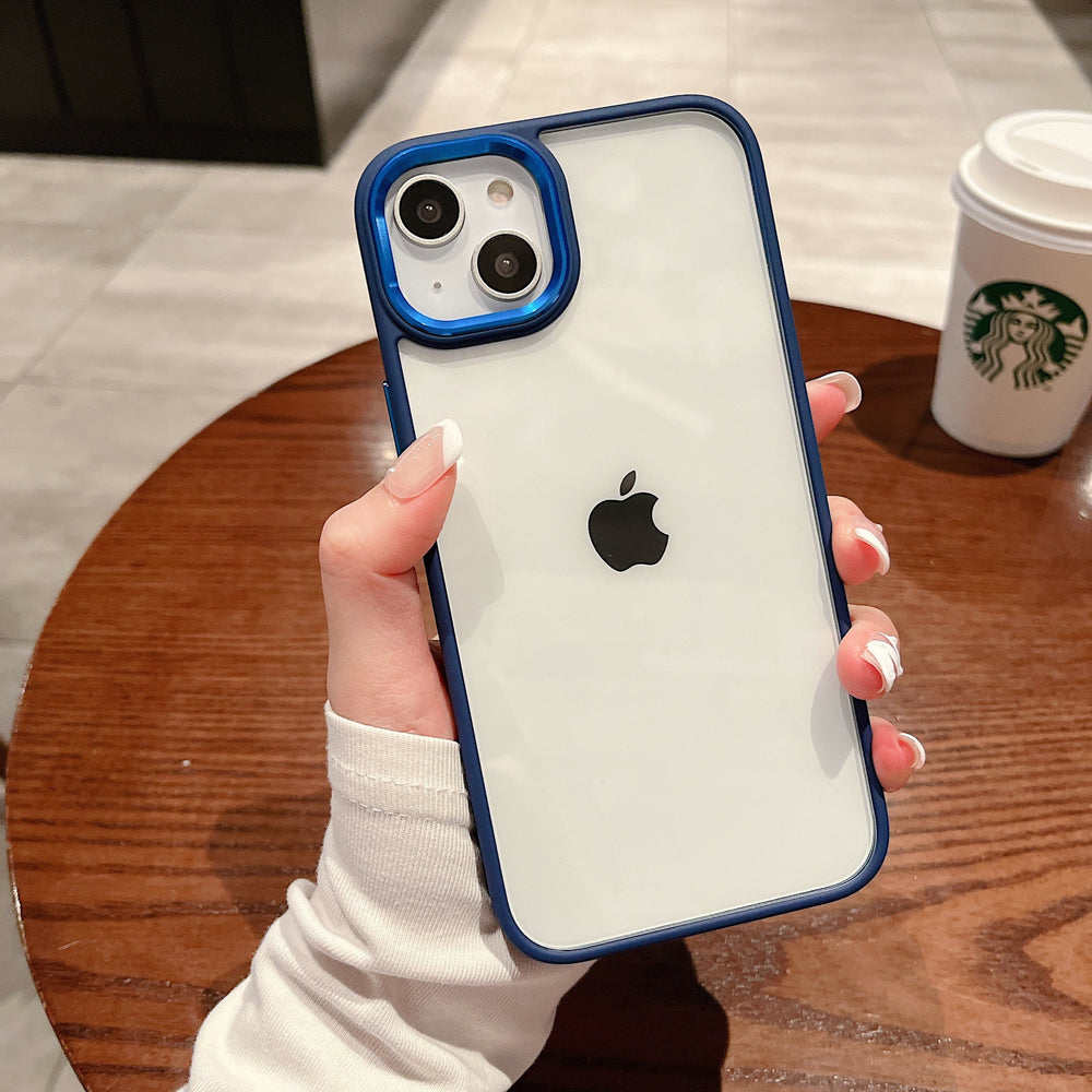 Suitable for iphone 17 air orange phone case, 15 apple 16 transparent hard case with gold shield metal lens ring, drop-proof