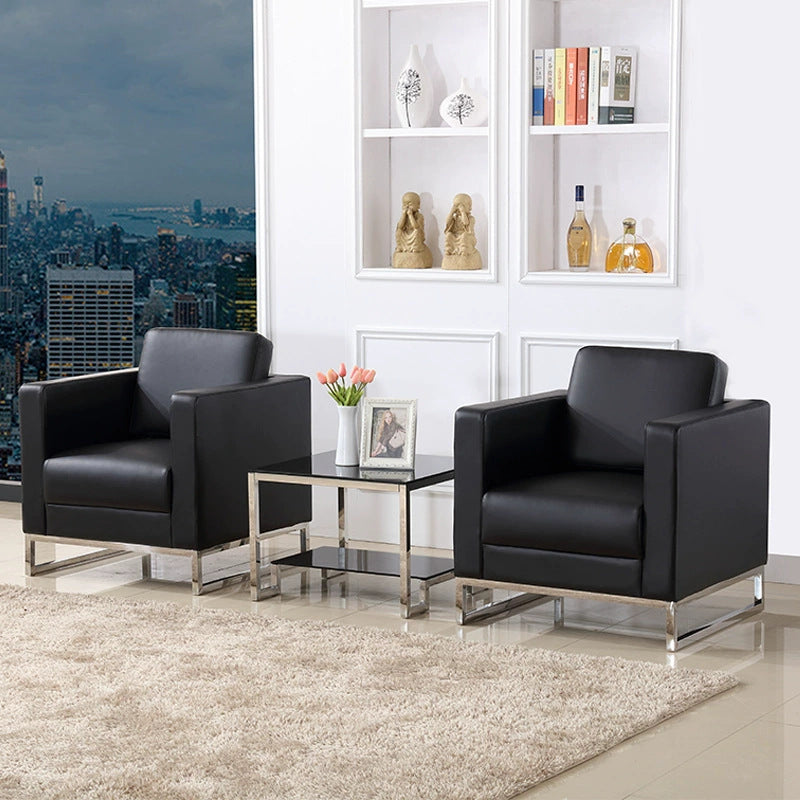 Single seater office sofa with coffee table set - genuine leather, ideal for car dealerships (4s stores), customer waiting areas, reception rooms - minimalist modern design