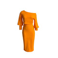 D217 cross-border sourcing:  solid color off-the-shoulder long sleeve top and bodycon high-waisted midi skirt set - european and american two-piece outfit