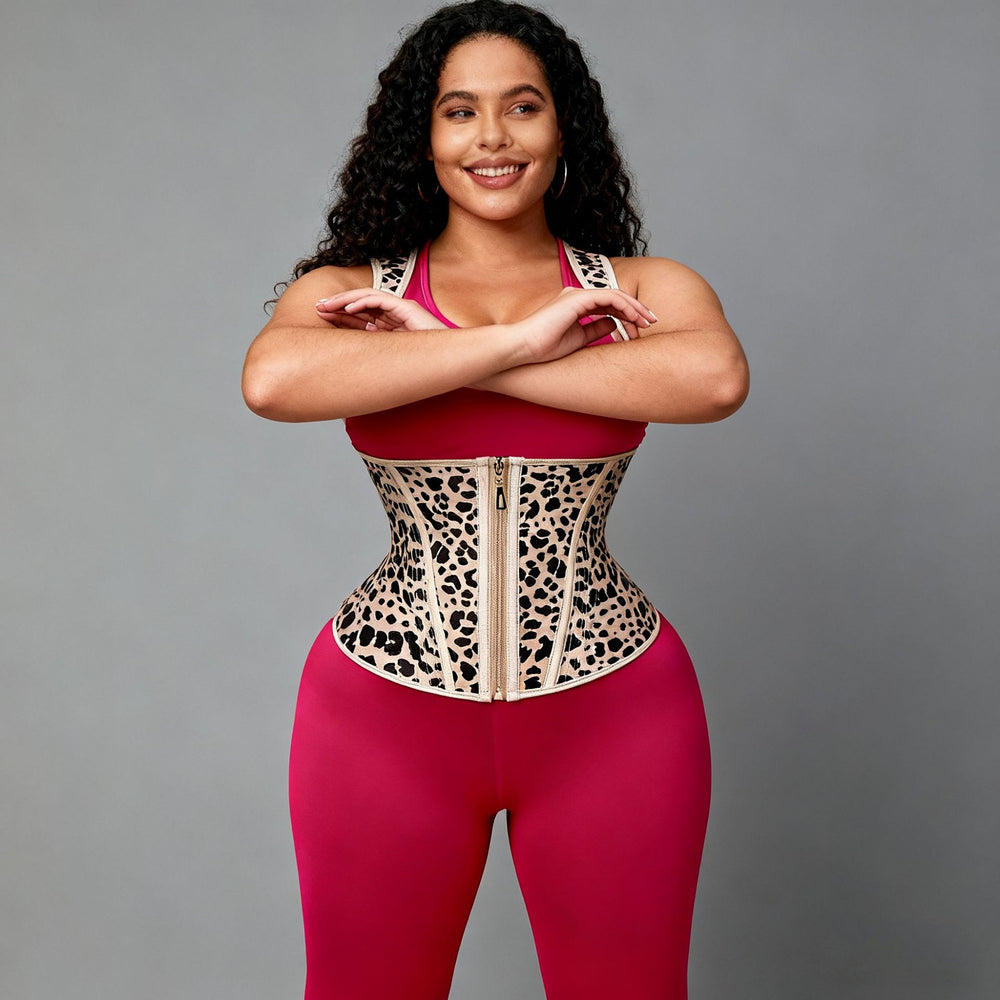 [leopard print yellow] zipper tight slimming waist shaping tops tummy shaping latex vest corset