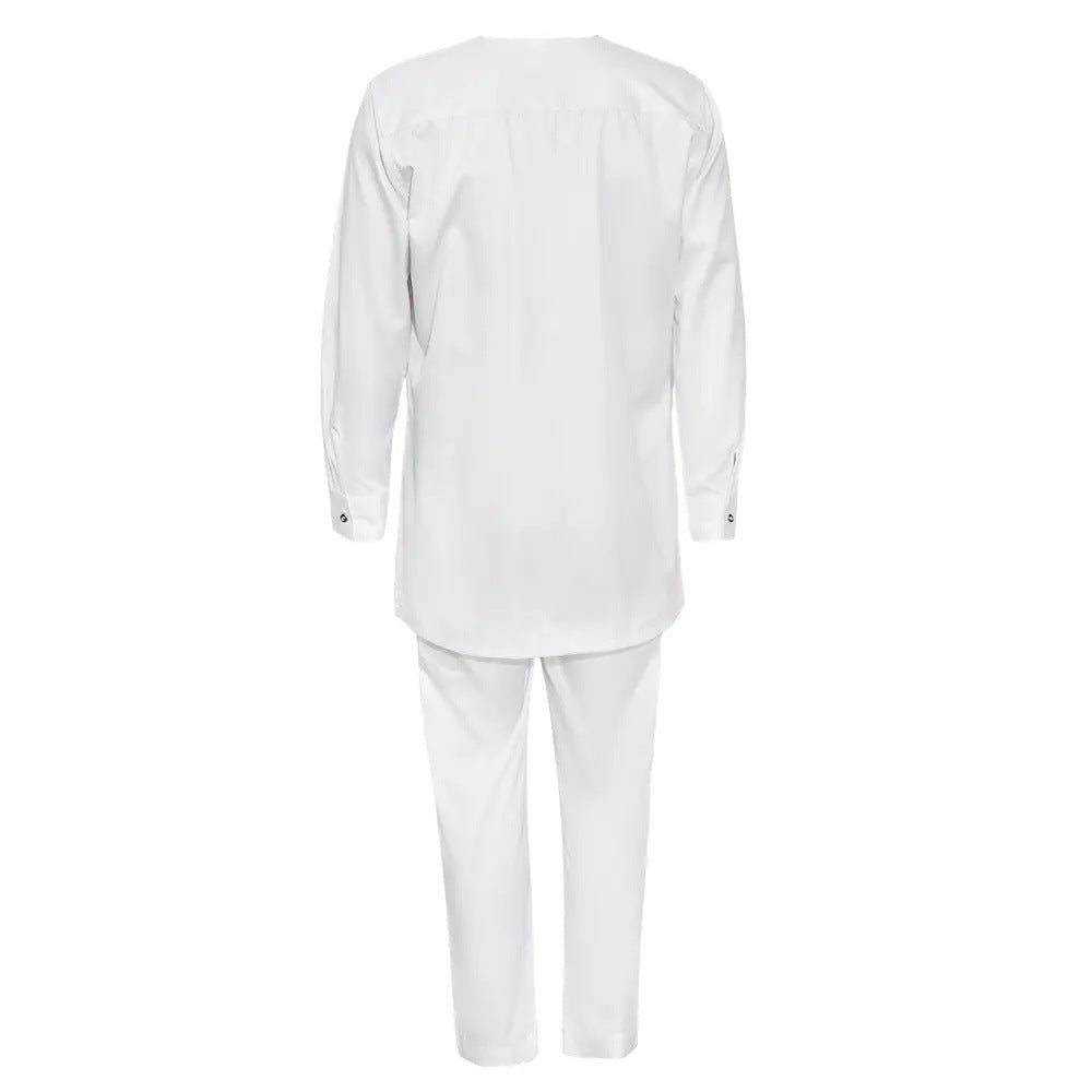 African  t-shirt long sleeves + pants 3-piece set independent station matte cloth men's fashionembroideroutwear vest
