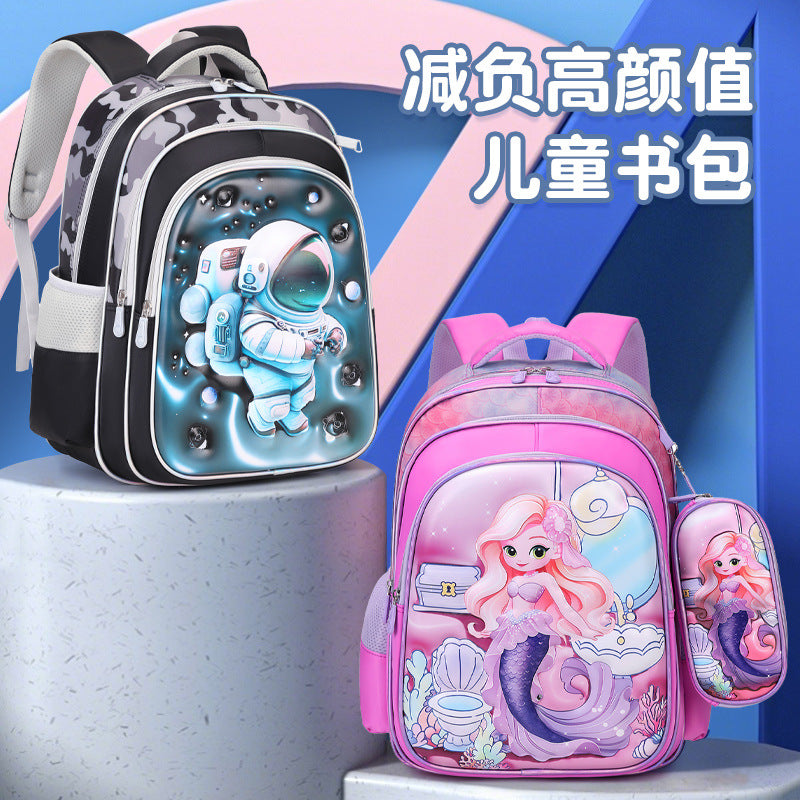 Ready-to-ship cross-border backpack set for grades 3-6. this two-piece backpack features a textured, glossy 3d leather design, perfect for elementary school students and designed to reduce the burden of carrying books