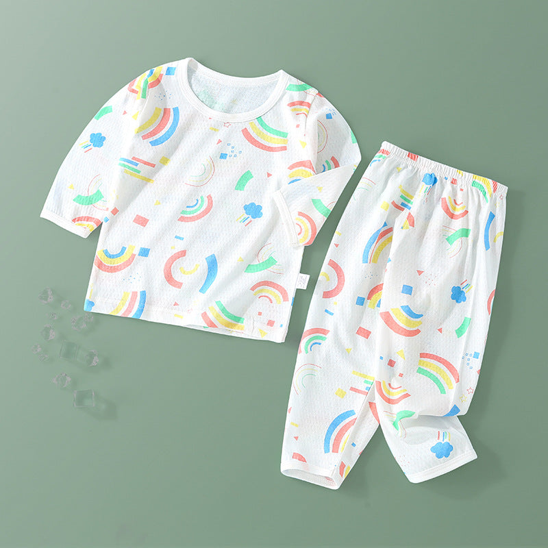 Baby air conditioning suit suit thin long sleeves summerpure cotton male baby home clothes summer clothes female kids pajamas summer