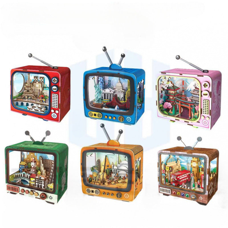 Cross-border export  tenon and mortise TV wooden exquisite ornaments lighting attractions architectural puzzle toys