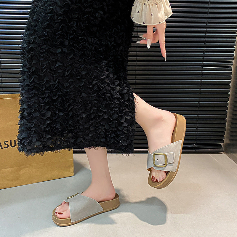 New women's birkenstock-style soft sole sandals with adjustable buckle strap - retro suede beach slippers for outdoor wear (cross-border e-commerce)
