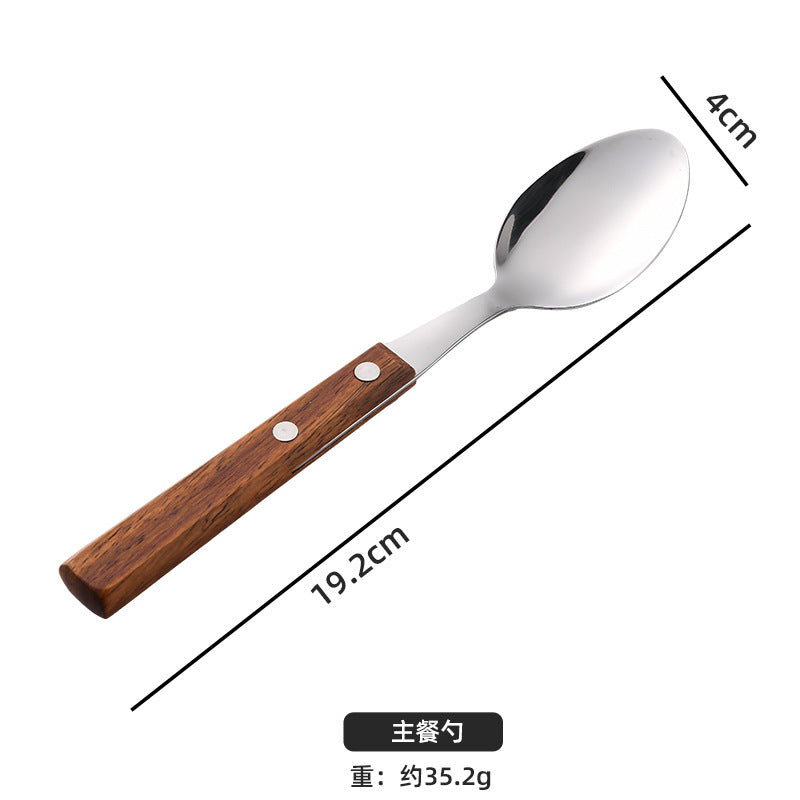 Factory direct sales scandinavianins style 304 stainless steel huanghuali wooden handle knife, fork, spoon, tea spoon, western food tableware suit
