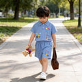 Kids' polo shirt and shorts set - new cotton cartoon car design - boys' solid color top and pants wholesale