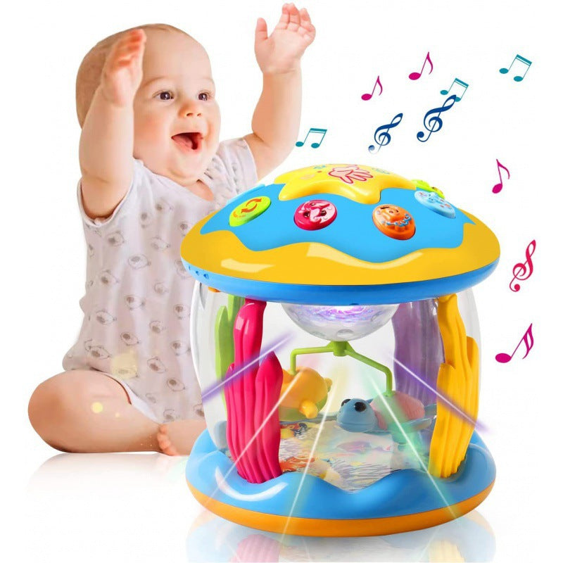Cross-border  export children's hand drum lighting music infant toys baby ocean rotating pat drum