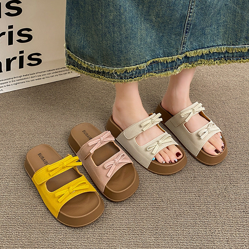 Thick solebows sandals women's summer outwear new arrival height increasingfashioneasiest for matchcute soft bottom birkenstock flip-flops for women