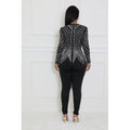 C6875 cross-border   fashion women's solid color v-neck rhinestone long sleeve pants jumpsuit