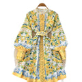 French court style lantern sleeve printed dress - women's summer korean slim fit a-line dress - figure flattering, waist defining, commute friendly