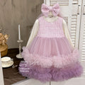 Girls' dress  autumn new collection: chanel-inspired wool blend vest dress with lace-trimmed top and mesh skirt set