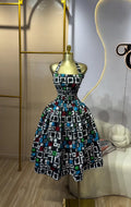 European and american cross-border women's fashion  winter new sleeveless bandeau halter neck printed ruched unique dress