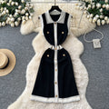 Xiaoxiangfeng sweaterdress women's winter  new arrivalfrenchretrofashioncontrast color metal buckle waist long skirt