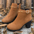 Wholesale women's plus size spring/autumn new british style chunky heel high heel martin boots with rivet belt buckle ankle boots