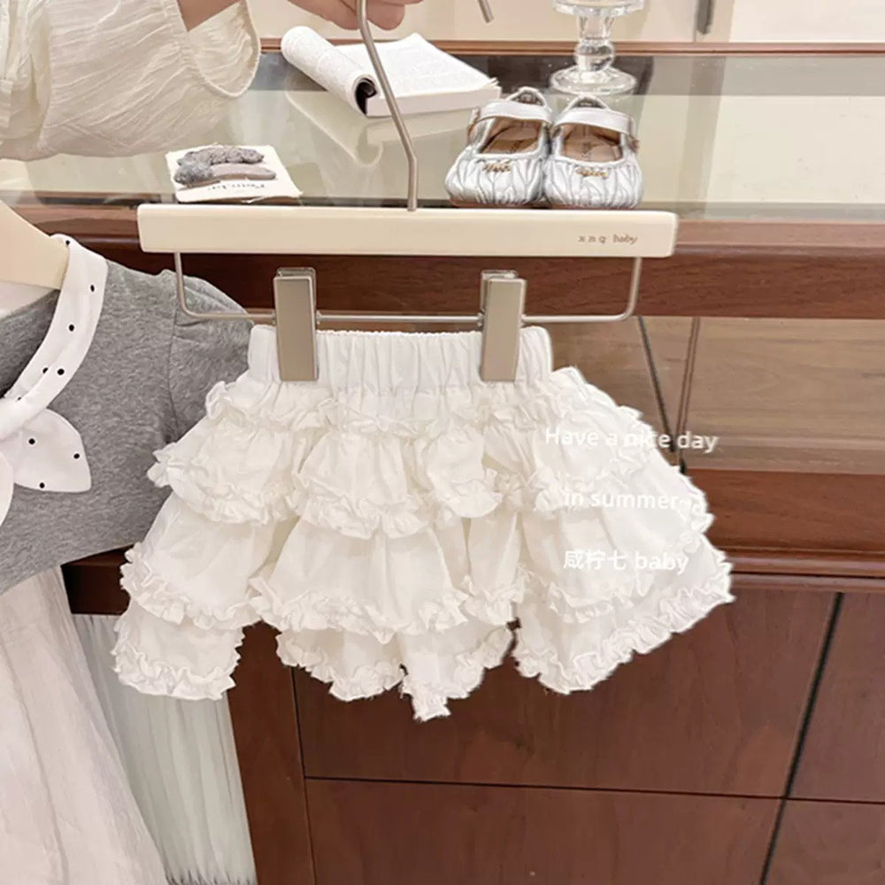Girls' polka dot bow tie set - new summer style: chic t-shirt & lace tiered skirt, korean princess two-piece outfit