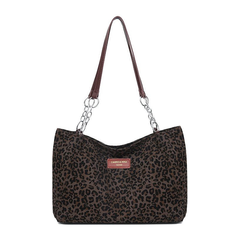 High-end, large-capacity women's tote bag - stylish leopard print handbag, minimalist and versatile shoulder bag, commuter underarm bag