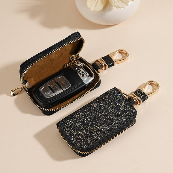 Cross-border car key bag Unisex car key storage bag Creative sequined leather pendant keychain