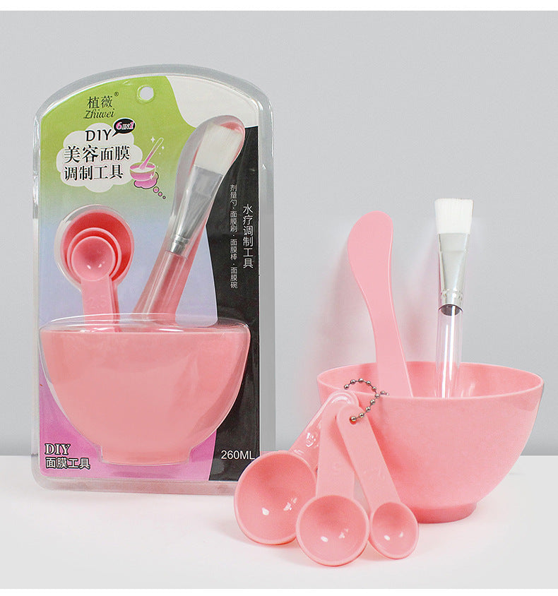 Wholesale large-sized facial mask bowl 6-piece set: plastic mask mixing bowl, mask brush, spatula, and measuring spoon