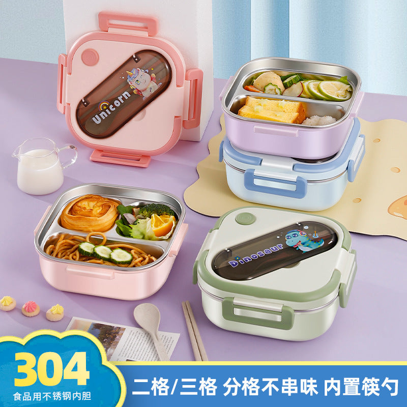 304 stainless steel lunch box for students - includes lid, spoon, and square insulated food container. adult divided bento box, microwave safe
