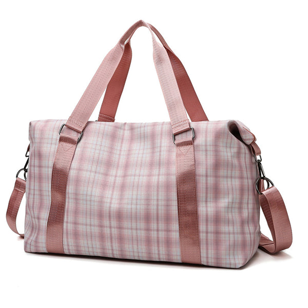 Customized travel bag Portable large-capacity plaid travel bag Dry and wet separation fitness bag Yoga bag Source factory