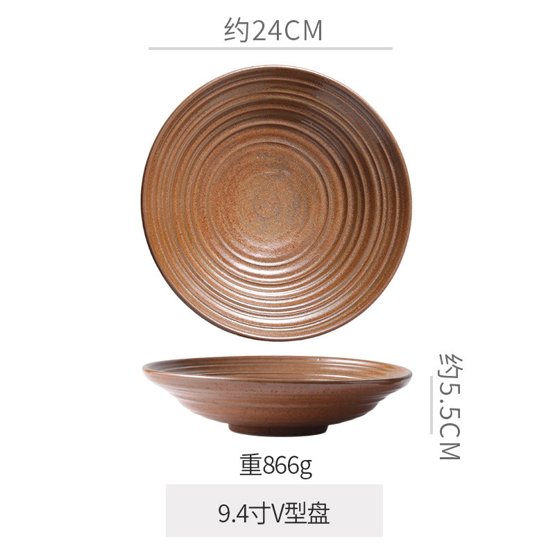 Vintage chic ceramic dinnerware - restaurant & hotel grade, unique ribbed design, steak & western cuisine plates, high-style deep dishes for home use