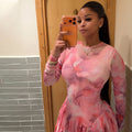 European and american style cross-border ins fresh print women's color block pleated waist slimming a-line dress for going out and gatherings