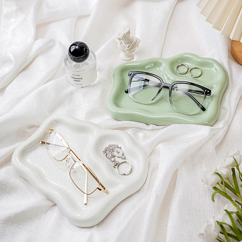 Ins ceramic jewelry tray necklace glasses display plate entryway key storage bedroom vanity decorative ornament