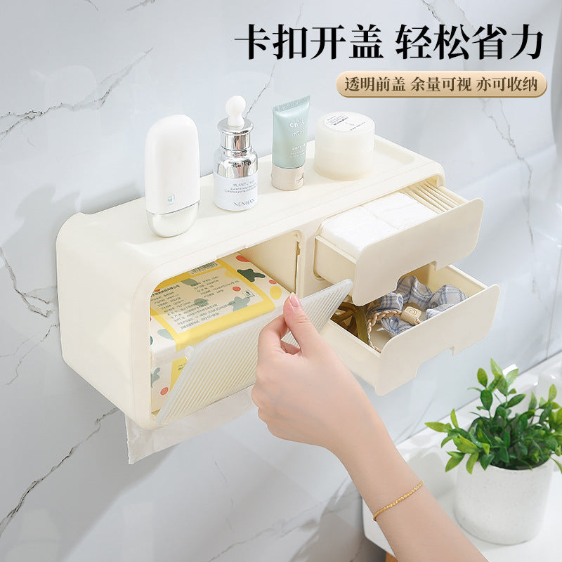Original design, face towel storage box, wall-mounted face towel, cotton pad, face towel, paper box, bathroom rack.