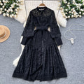 Palace style dress for women spring new frencheleganceembroider lantern sleeves waist single breasted large hem long skirt