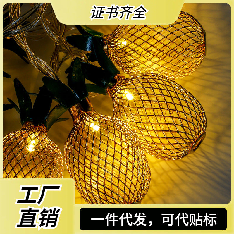Cross-border new led lights ins wind battery box wrought iron pineapple light string Christmas fruit decoration string light