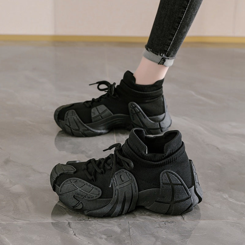 Women's spring versatile "ugly cute" dopamine shoes - octopus coconut sneakers, flyknit casual shoes, chunky platform dad shoes