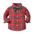 Boys' suit set - new export style, kids' christmas gentleman outfit, long-sleeve plaid shirt, autumn/winter green christmas set