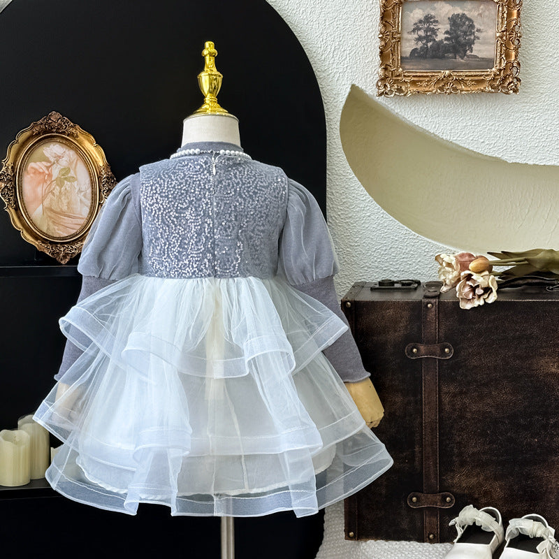 Girls' dress  autumn new arrival: high-end sequin princess dress, stylish and chic tutu party dress for little girls