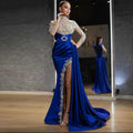 2025 spring/summer new arrivals: european and american style women's blue and gold splatter print crew neck dress - sexy patchwork evening gown maxi dress