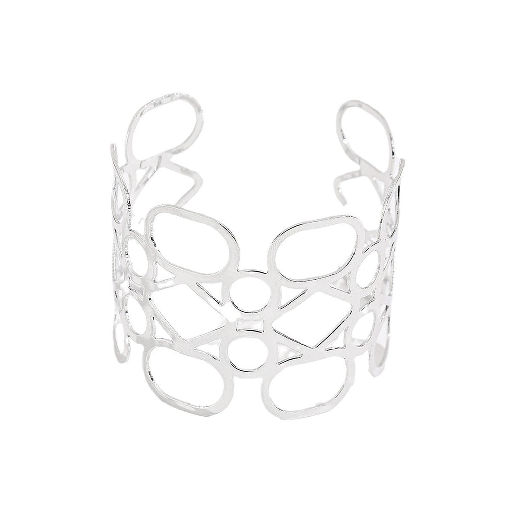 Wholesale hollow-out bangle bracelets - european & american cross-border jewelry, unique polished alloy bangles, high-end wide geometric bracelets for women