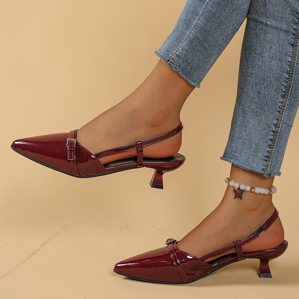 European and american pointed-toe low heel sandals, 2026 summer new arrivals, buckled leather sexy stiletto heels, plus size cross-border closed-toe sandals for women