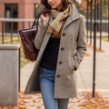 Fashionfall and winter style women's outwear herringbone pattern large lapel single breasted flap pocket pants design slimming lookwoolen coat supply