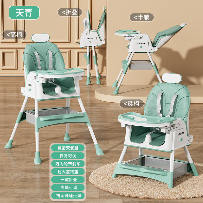 Baby Dining Chair Multifunctional Folding Baby Mobile Eating Adjustable Shampoo Household Portable Dining Chair Factory Wholesale