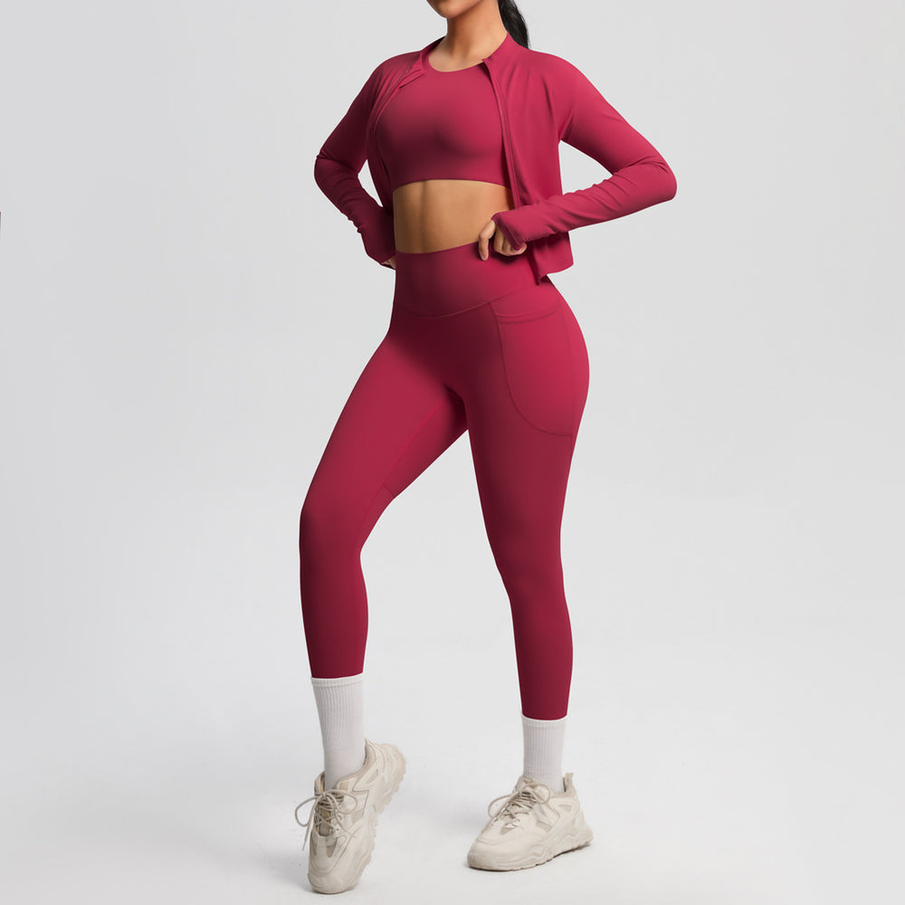 European and american cloud-feel yoga short sleeve top, high-waisted leggings, slimming butt-lifting running fitness apparel, three-piece activewear yoga set