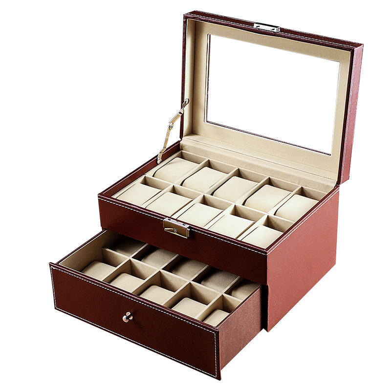 New double-layer 20-digit watch box with sunroof watch jewelry storage box bracelet box large-capacity watch collection box