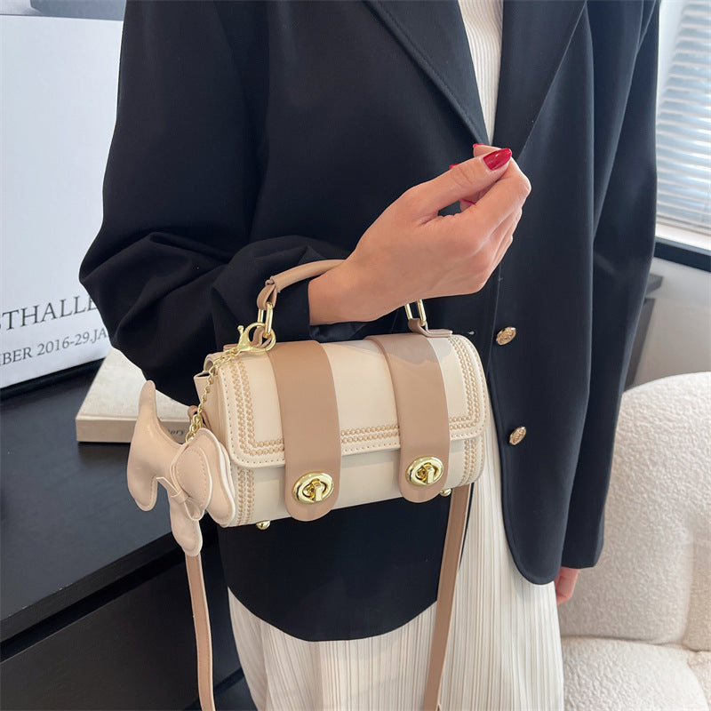 Foreign style bag contrasting color women's small bag 2025 new portable Boston bag fashionable and simple shoulder messenger bag