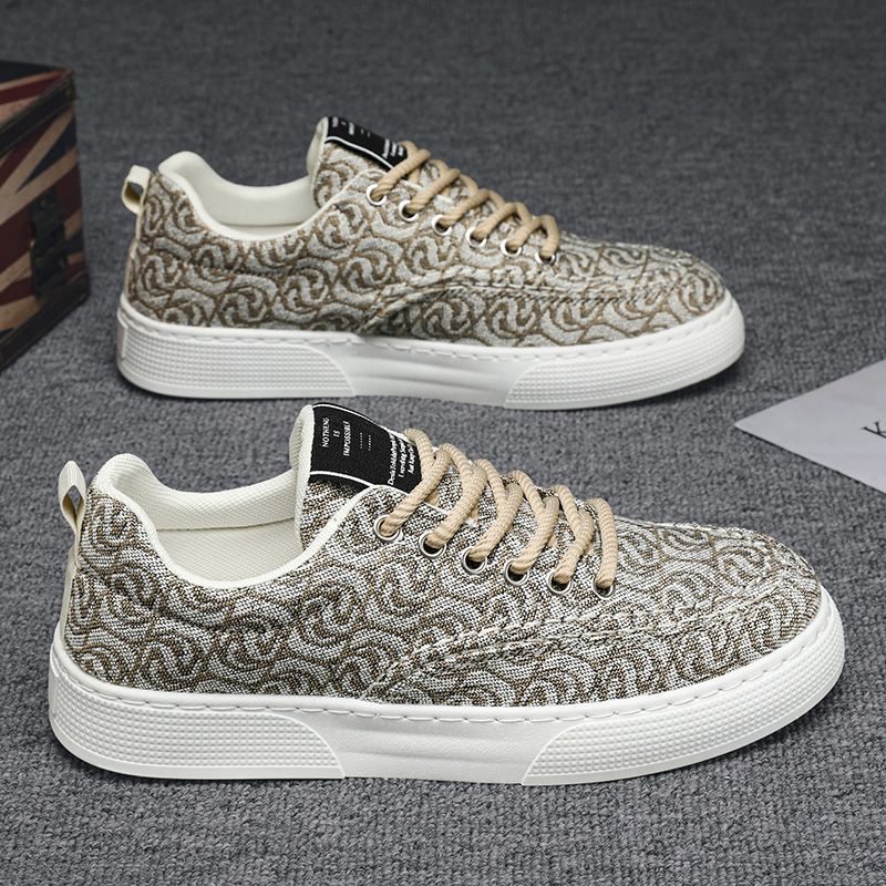 Canvas shoes men's low-top winter2025new arrivalniche style low-top printing sneakers menthick sole sports casualtrendy shoes