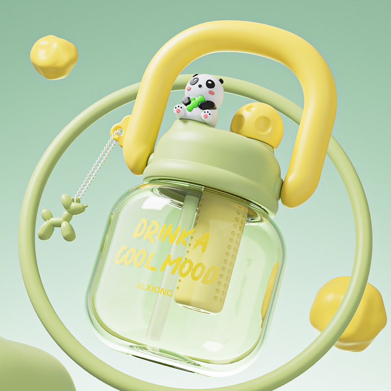 Cartoon kids water cup double drink carrying kettle large capacity high appearance portable big belly straw cup high temperature resistant plastic cup