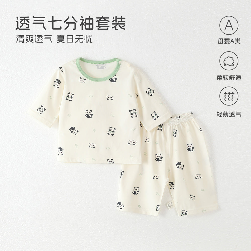 Baby pajamas modal cotton thin style kids' loungewear summer boys' and girls' three-quarter sleeve air conditioning suit two-piece set